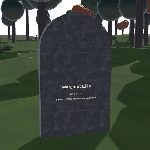 The headstone monument in the VRChat world, low poly